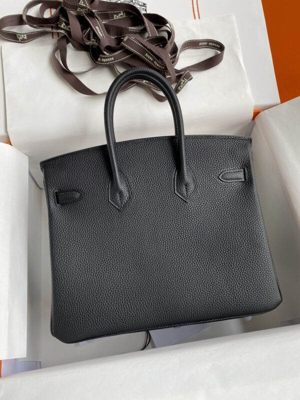 Hermes Birkin Hand-Stitched Handbag - Black (Silver Buckle) - Image 5