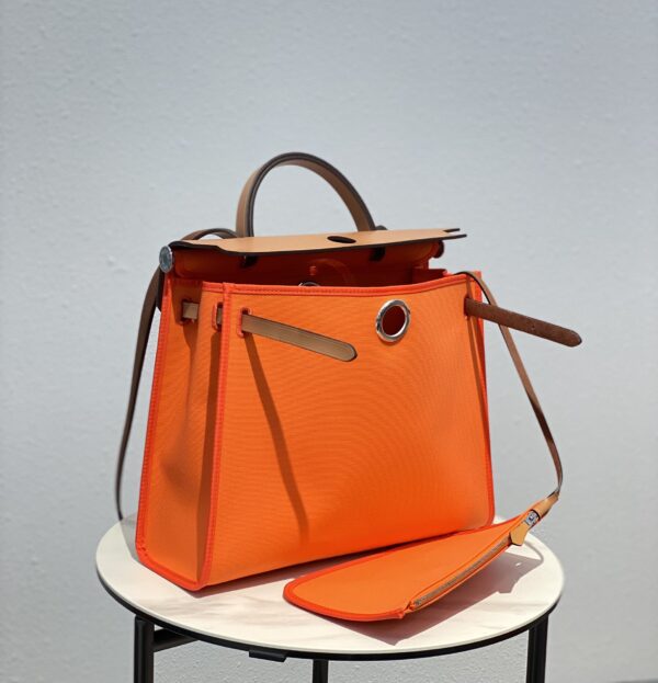 Hermes Cloth Herbag Handbag - Bright Orange - Image 3