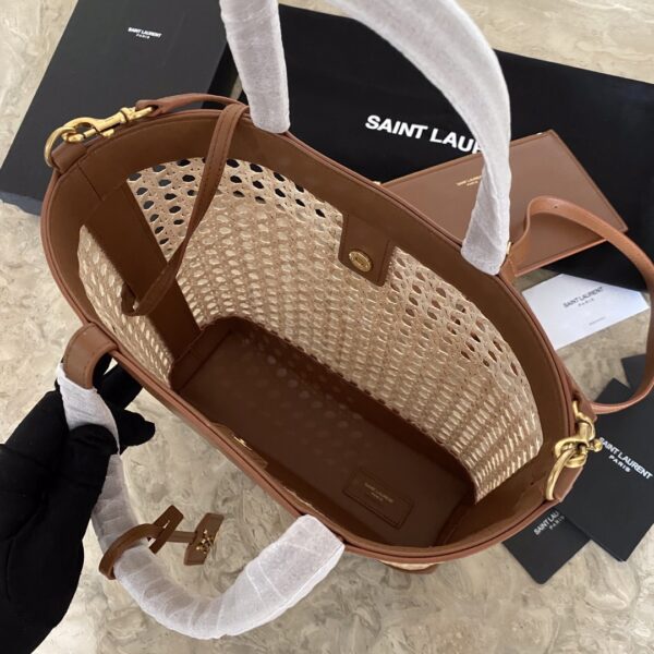 YSL Toy shopping Woven Leather Bamboo Basket Shopping Bag - Brown - Image 5