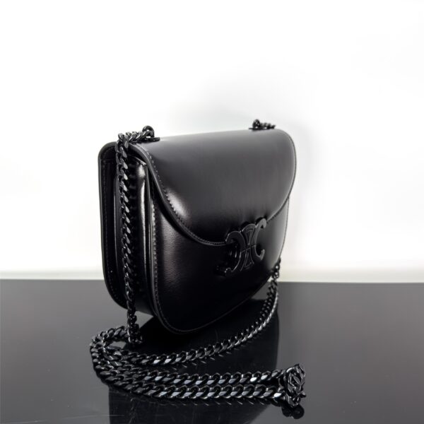 Celine Teen Besace Triomphe Glossy Cow Leather Chain Handbag - Black - Image 5