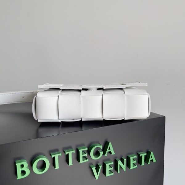 Bottega Veneta Sheepskin Grid Cassette Mini Handbag - White - Image 4