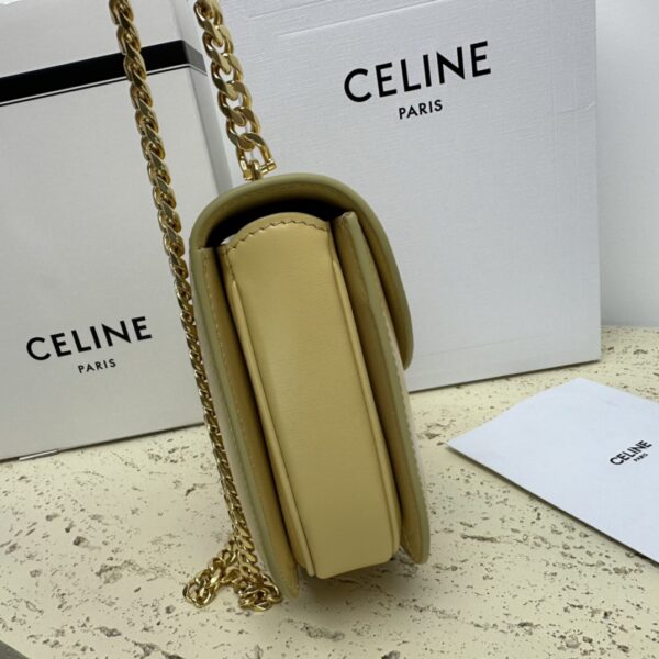 Celine Teen Besace Triomphe Glossy Cow Leather Chain Handbag - Cream - Image 3