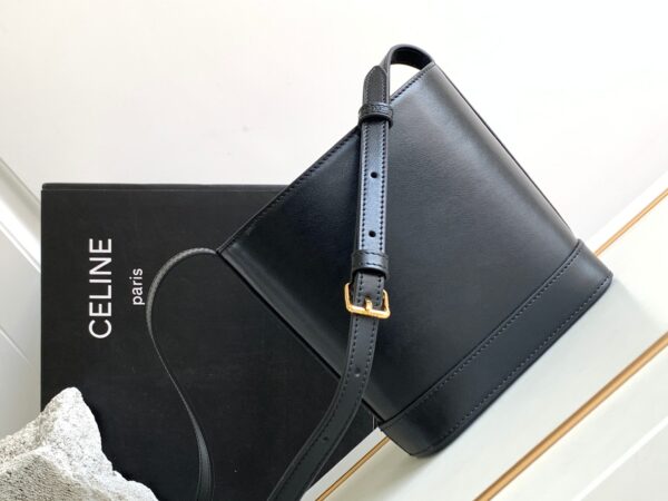 Celine Cuir Triomphe Mini Smooth Cow Leather Bucket Bag - Black - Image 4