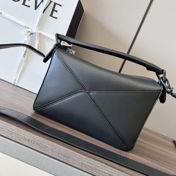 Celine Loewe Satin Cow Leather Puzzle Small Handbag - Black - Image 2