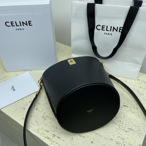 Celine Teen Bucket Mini 16 Leather Bucket Bag - Black - Image 4