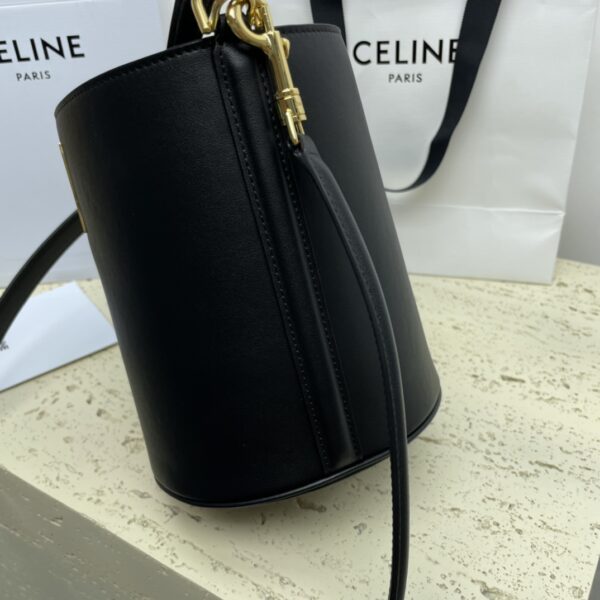 Celine Teen Bucket Mini 16 Leather Bucket Bag - Black - Image 3