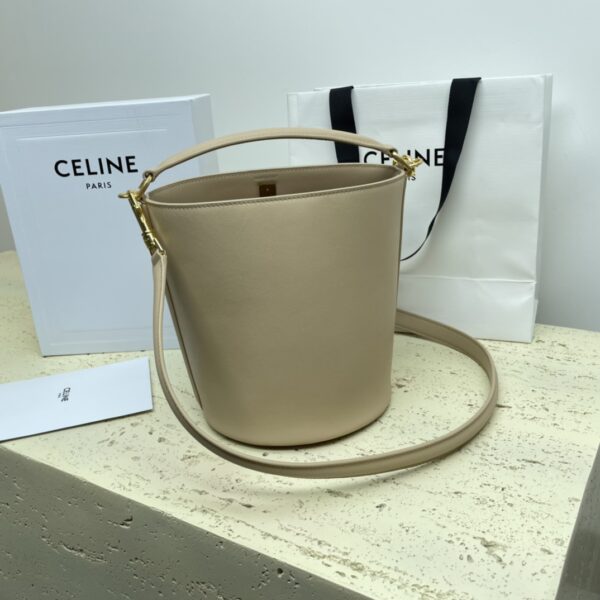 Celine Teen Bucket Mini 16 Leather Bucket Bag - Cream - Image 5