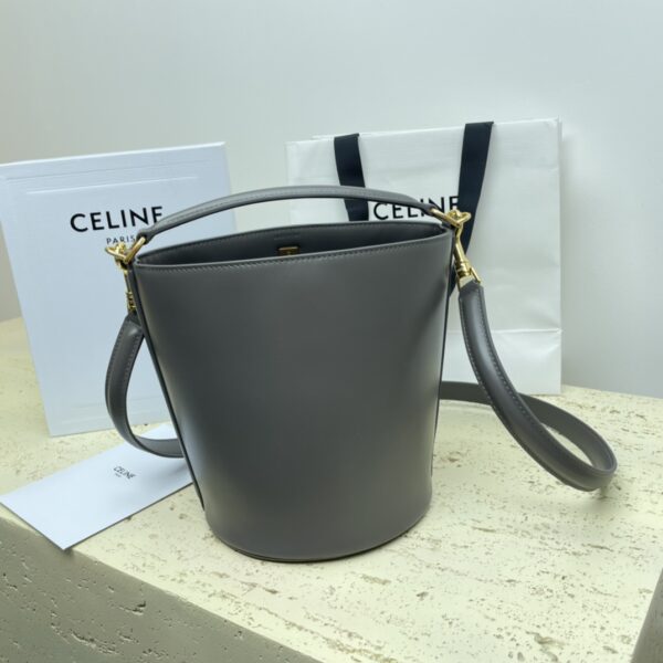 Celine Teen Bucket Mini 16 Leather Bucket Bag - Gray - Image 3