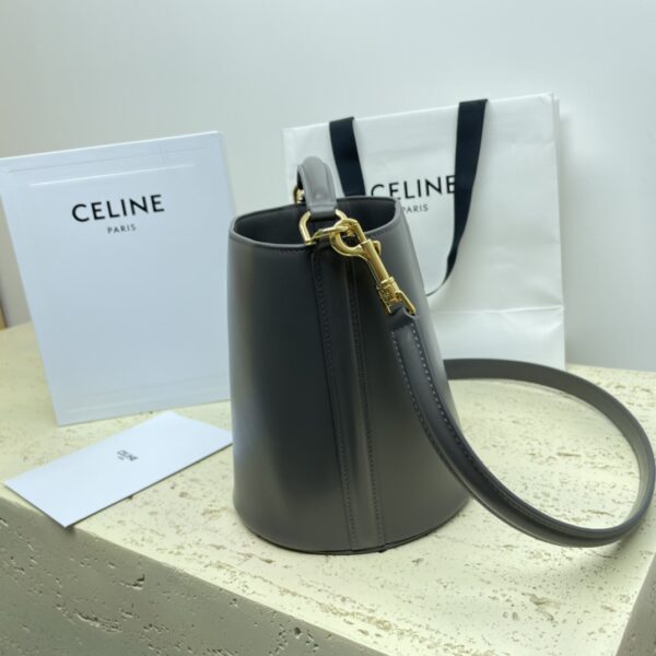 Celine Teen Bucket Mini 16 Leather Bucket Bag - Gray - Image 5