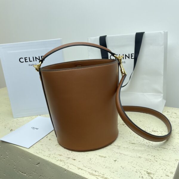 Celine Teen Bucket Mini 16 Leather Bucket Bag - Brown - Image 4