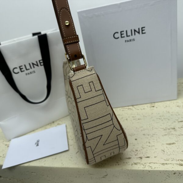 Celine Ava Letter Logo All-over Printed Fabric Strap Handbag - Cream - Image 4