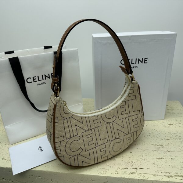 Celine Ava Letter Logo All-over Printed Fabric Strap Handbag - Cream - Image 5